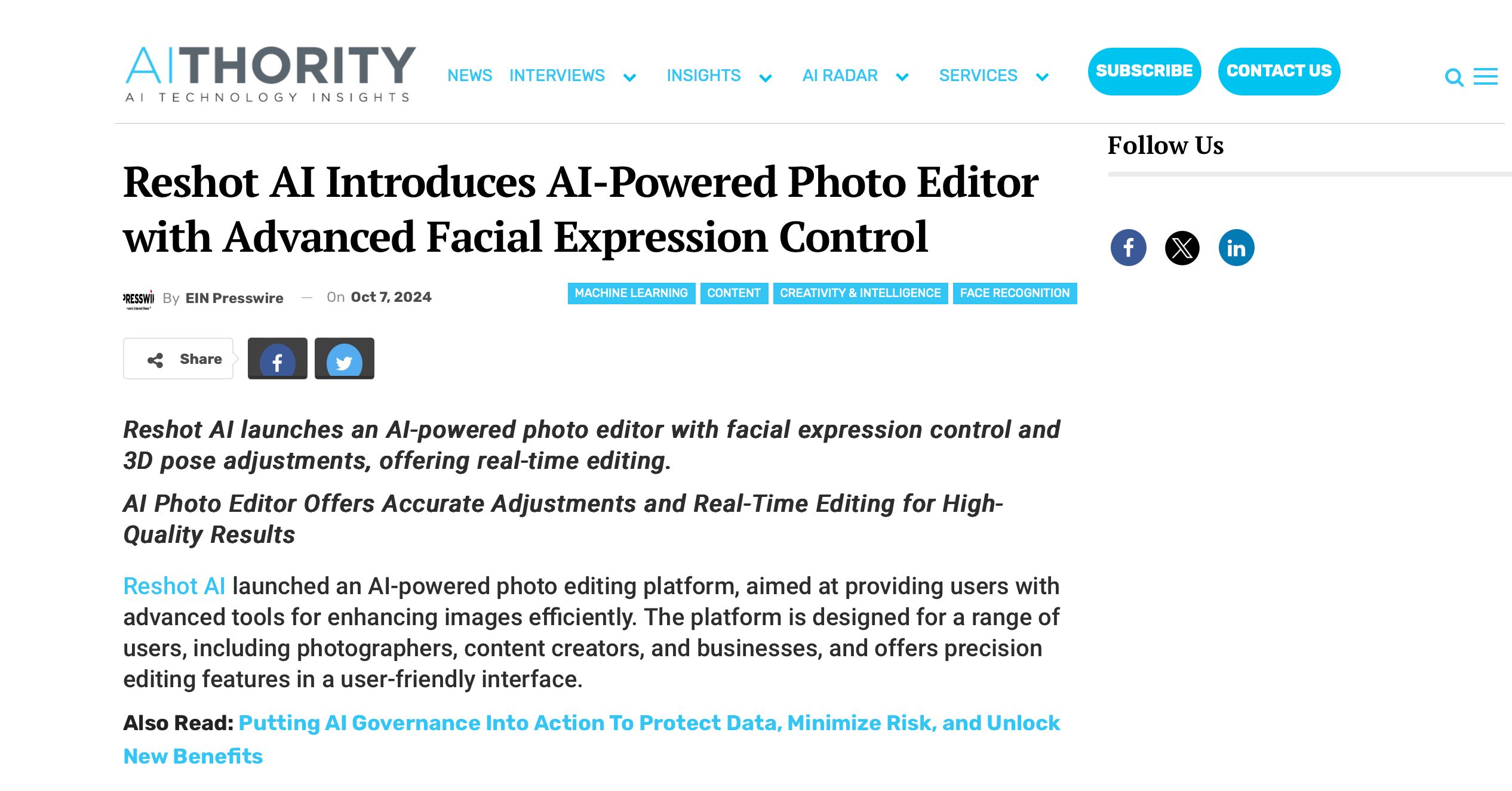 Reshot AI Introduces AI-Powered Photo Editor with Advanced Facial Expression Control